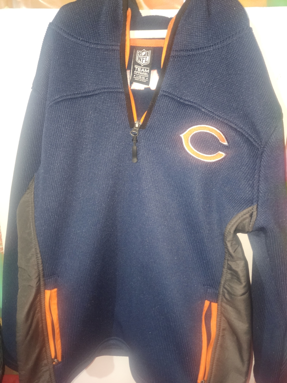 NFL Chicago Bears Navy and Orange Half-Zip Knit Pullover